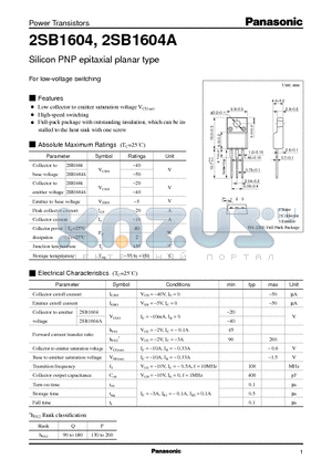 2SB1604 datasheet - Silicon PNP epitaxial planar type(For low-voltage switching)