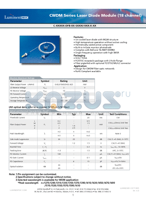 C-127-DFB-PD-S datasheet - CWDM Series Laser Diode Module (18 channel)