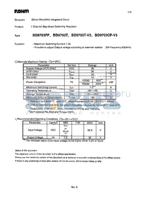 BD9703T-V5 datasheet - 1 Channel Step-down Switching Regulator