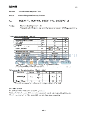 BD9701T datasheet - 1 Channel Step-down Switching Regulator