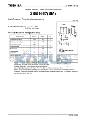 2SB1667 datasheet - Audio Frequency Power Amplifier Applications