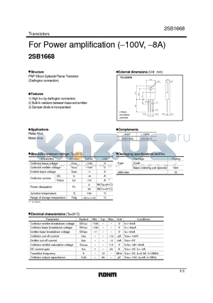 2SB1668 datasheet - For Power amplification (-100V, -8A)