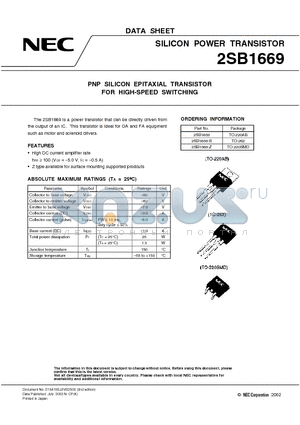 2SB1669-S datasheet - PNP SILICON EPITAXIAL TRANSISTOR FOR HIGH-SPEED SWITCHING