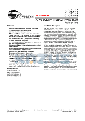 CY7C1511V18-200BZC datasheet - 72-Mbit QDR-II SRAM 4-Word Burst Architecture