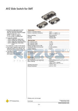 AYZ0103AGRL datasheet - AYZ Slide Switch for SMT