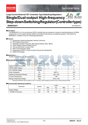 BD9853AFV datasheet - Single/Dual-output High-frequency Step-down Switching Regulato (Controller type)