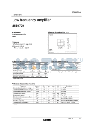 2SB1708 datasheet - Low frequency amplifier