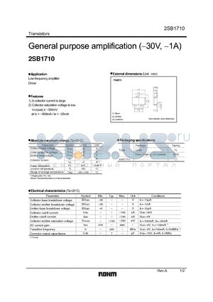 2SB1710 datasheet - General purpose amplification (−30V, −1A)