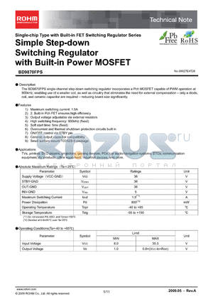 BD9870FPS datasheet - Simple Step-down Switching Regulator with Built-in Power MOSFET