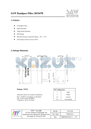 201167B datasheet - SAW Bandpass Filter