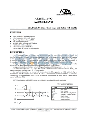 AZ10/100EL16VOXP datasheet - ECL/PECL Oscillator Gain Stage and Buffer with Enable