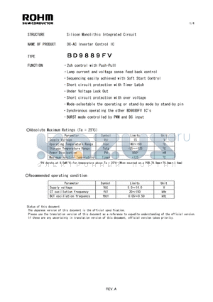 BD9889FV datasheet - Silicon Monolithic Integrated Circuit