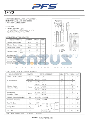 13003 datasheet - SWITCHING REGULATOR APPLICATION.