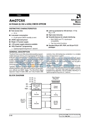 AMD27C64-45DCB datasheet - 64 Kilobit (8,192 x 8-Bit) CMOS EPROM