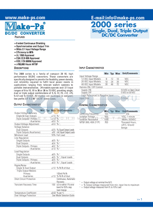 2012S24 datasheet - Single, Dual, Triple Output DC/DC Converter
