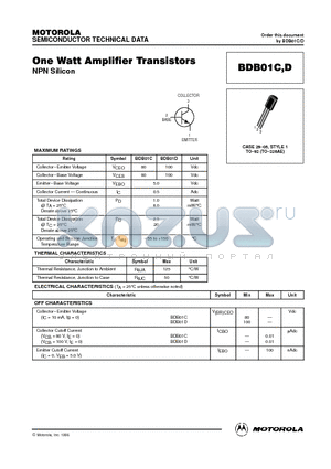 BDB01C datasheet - One Watt Amplifier Transistors