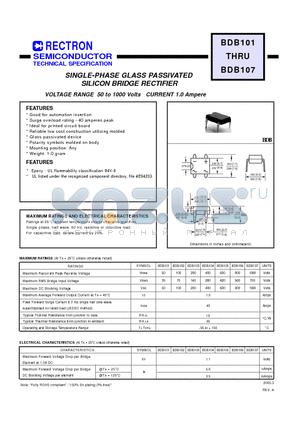 BDB103 datasheet - SINGLE-PHASE GLASS PASSIVATED SILICON BRIDGE RECTIFIER