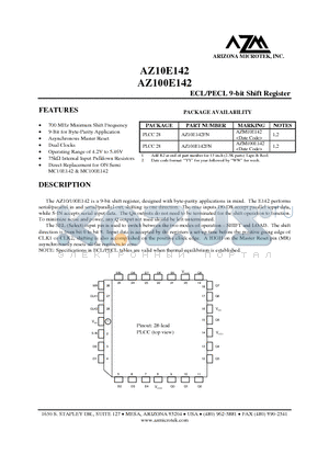 AZ100E142FN datasheet - ECL/PECL 9-bit Shift Register