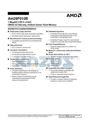 AMD29F010B-120EE datasheet - 1 Megabit (128 K x 8-bit) CMOS 5.0 Volt-only, Uniform Sector Flash Memory