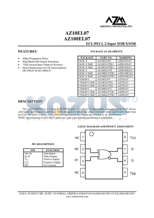 AZ100EL07DR2 datasheet - ECL/PECL 2-Input XOR/XNOR