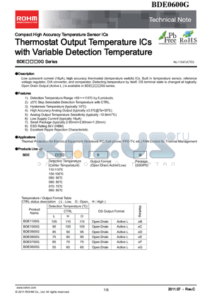 BDE0600G datasheet - Thermostat Output Temperature ICs with Variable Detection Temperature
