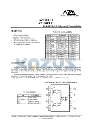 AZ100EL11D datasheet - ECL/PECL 1:2 Differential Fanout Buffer