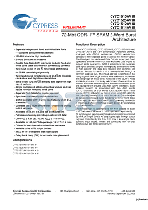 CY7C1514AV18-167BZXC datasheet - 72-Mbit QDR-II SRAM 2-Word Burst Architecture