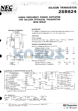 2SB624-T1B datasheet - AUDIO FREQUENCY POWER AMPLIFIER PNP SILICON EPITAXIAL TRANSISTOR MINI MOLD