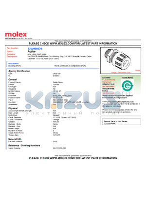 1300980041 datasheet - MAX-LOC Strain Relief Cord-Sealing Grip, 1/2