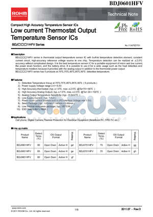 BDJ0701HFV datasheet - Low current Thermostat Output Temperature Sensor ICs