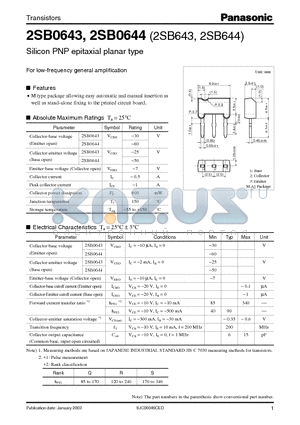 2SB643 datasheet - For low-frequency general amplification