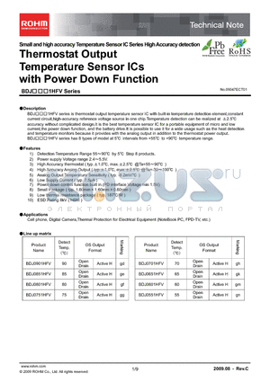 BDJXXX1HFV datasheet - Thermostat Output Temperature Sensor ICs with Power Down Function BDJ 1HFV Series