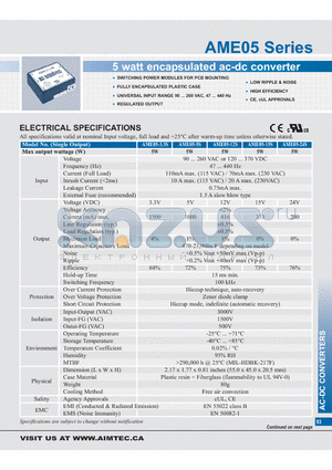 AME05-5D datasheet - 5 watt encapsulated ac-dc converter