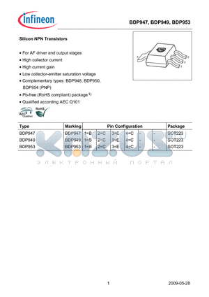 BDP949 datasheet - Silicon NPN Transistors