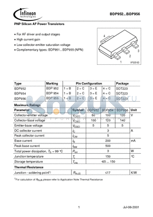 BDP952 datasheet - PNP Silicon AF Power Transistors