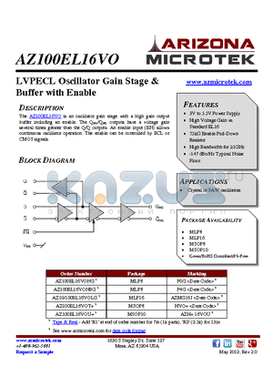 AZ100EL16VO datasheet - LVPECL Oscillator Gain Stage & Buffer with Enable