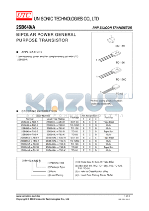 2SB649-C-AB3-K datasheet - BIPOLAR POWER GENERAL PURPOSE TRANSISTOR