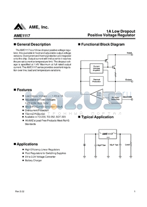 AME1117ACBTZ datasheet - 1A Low Dropout Positive Voltage Regulator