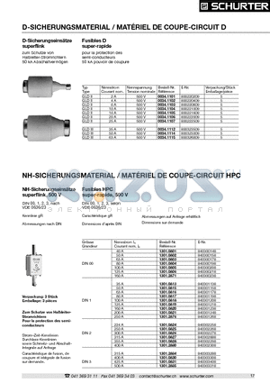 1301.0816 datasheet - D-SICHERUNGSMATERIAL / MATERIEL DE COUPE-CIRCUIT D