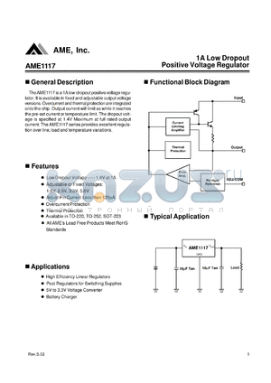 AME1117BCBTZ datasheet - 1A Low Dropout Positive Voltage Regulator