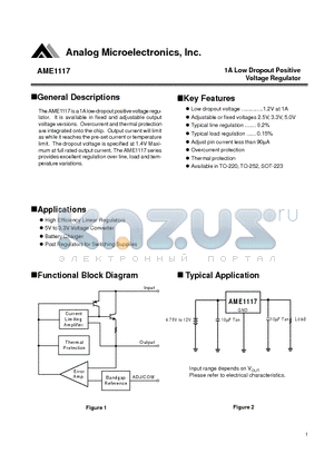 AME1117CCCT datasheet - 1A Low Dropout Positive Voltage Regulator