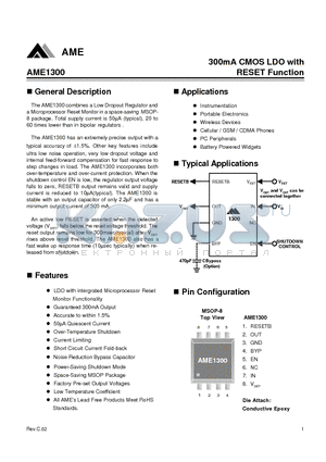 AME1300CEQA280 datasheet - 300mA CMOS LDO with RESET Function