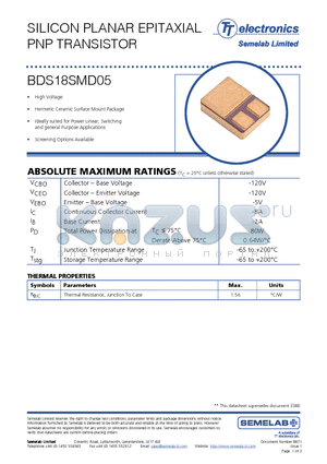 BDS18SMD05 datasheet - SILICON PLANAR EPITAXIAL PNP TRANSISTOR