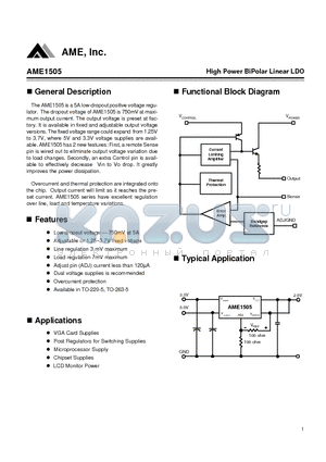 AME1505ACBV150 datasheet - High Power BiPolar Linear LDO