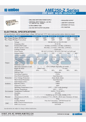 AME250-15S datasheet - 250 watt ac-dc converter