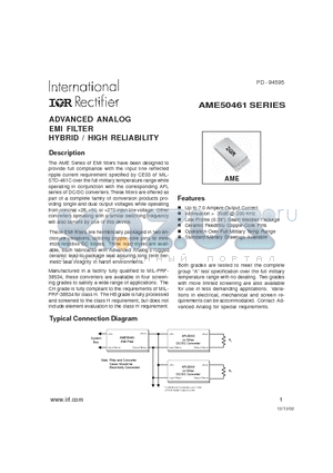 AME270461W-ES datasheet - ADVANCED ANALOG EMI FILTER HYBRID / HIGH RELIABILITY