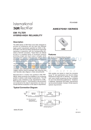 AME270461W/ES datasheet - EMI FILTER HYBRID-HIGH RELIABILITY