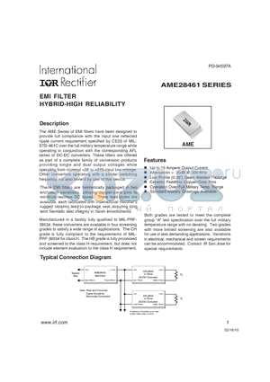 AME270461Y/HB datasheet - EMI FILTER HYBRID-HIGH RELIABILITY