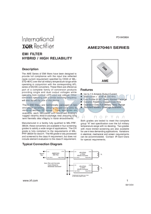 AME270461ZES datasheet - EMI FILTER HYBRID / HIGH RELIABILITY