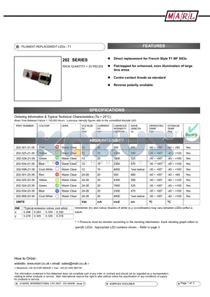 202-324-21-38 datasheet - FILAMENT REPLACEMENT LEDs - T1